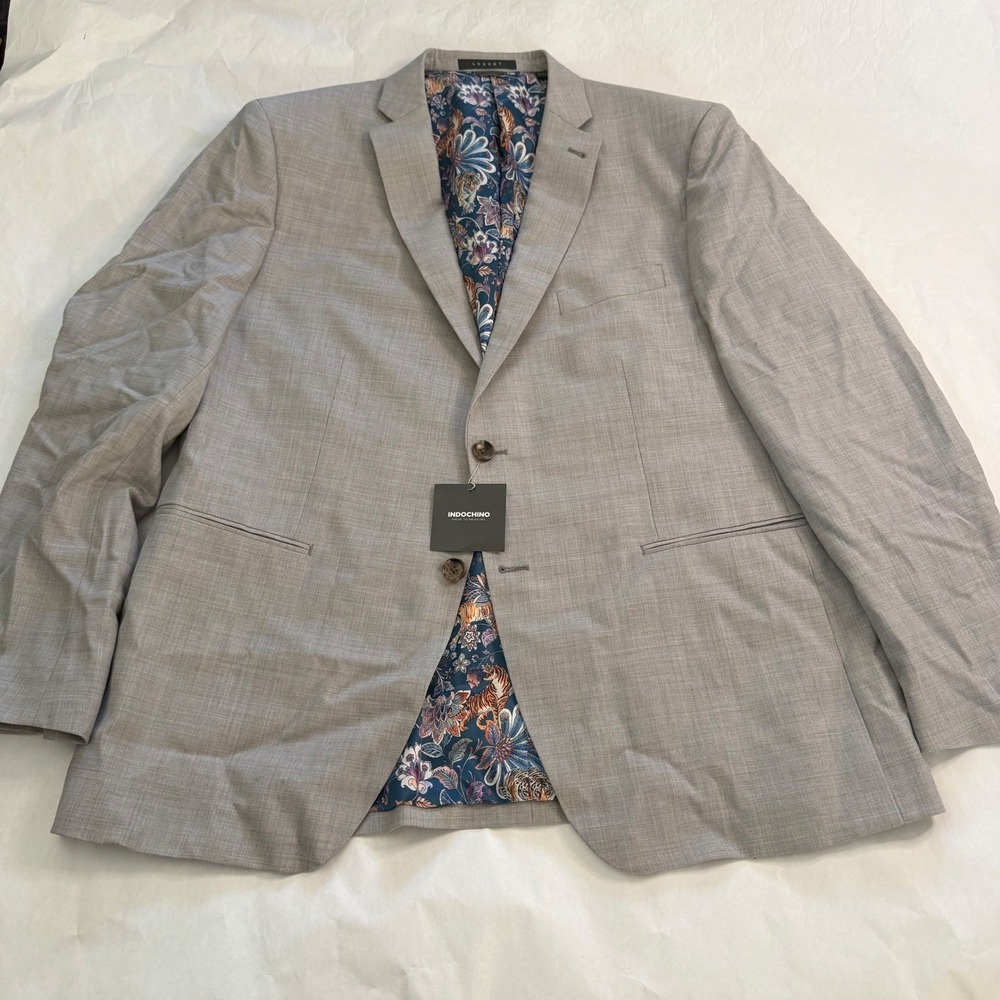 Indochino Luxury Men Blazer Light Grey P Dress Suit Floral‎ Lined Jacket